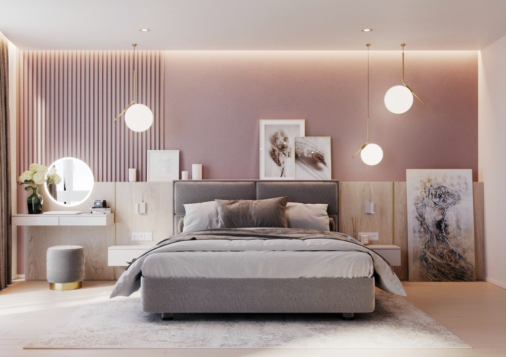 phòng ngủ hiện đại màu hồng