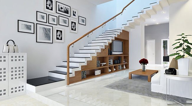 Thiết kế cầu thang ở phòng khách là một trong những xu hướng trong thiết kế nội thất năm
