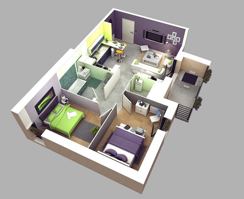 mô hình nhà cấp 4 2 phòng ngủ
